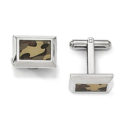 Solid Stainless Steel Men's Printed Brown Camo Under Rubber Cufflinks