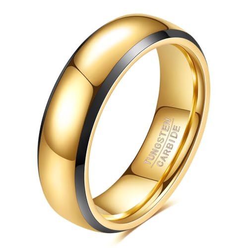 Tungsten Wedding Band Ring for Men 6mm 8mm Classic Groove Tungsten Wedding Band Ring for Men Matte Finish Comfort Fit Size 7-12 - color: 6mm Side GOLD