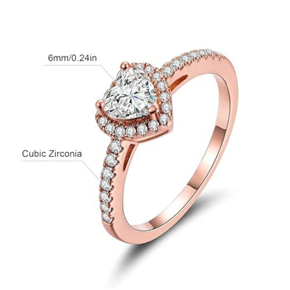 MDFUN Luxurious 18k Gold Plated Cubic Zirconia Wedding Engagement Rings Eternity Bridal Band Halo Rings - color: A-rose gold plated