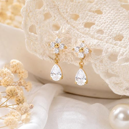 Mchic Dangle Earrings for Women: 18K Gold Plated CZ Drop Earrings Dainty Trendy Hypoallergenic Teardrop Bridal Wedding Style, Sparkly Elegant Dangling Jewelry Gift for Women Bridesmaid Prom Formal - color: Style 3-Gold