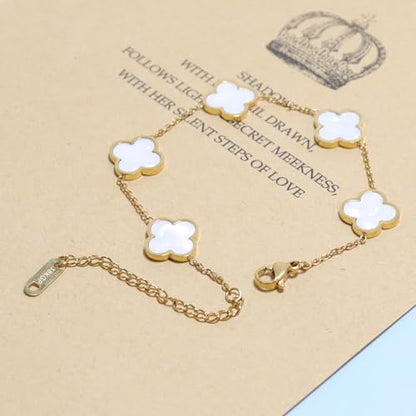 3 PC Set 18K Gold Plated Clover Necklace Bracelets Earrings Dainty Four Leaf Clover Bracelets For Women Clover Earrings Birthday Christmas Day Gift