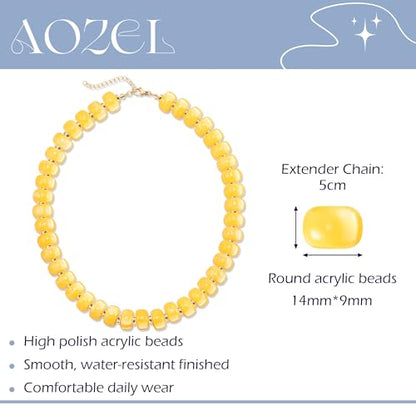 AOZEL Chunky Resin Beaded Necklace for Women Colorful Bead | Summer Beach, Waterproof, Fade Resistant, Adjustable Length, Boho Statement, for Daily Wear & Gifting - color: Navy Blue