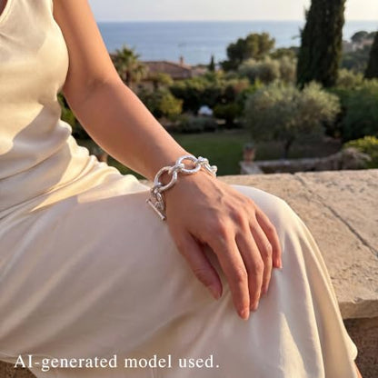 18K Gold Plated Hammered Toggle Bracelet for Women | Chunky hammered statement bracelet with a toggle closure and 3 adjustable sizes, designed for everyday wear and gifting - style: Style Three