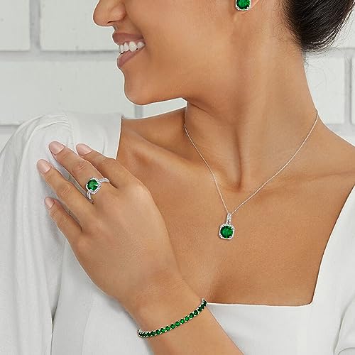EVER FAITH Wedding Jewelry Set for Bride Bridesmaid, Glamour Teardrop Cubic Zirconia Pendant Necklace Earrings Tennis Bracelet Open Ring Sets for Birthday/Valentine's Day/Mother's Day/Christmas - color: B_Green