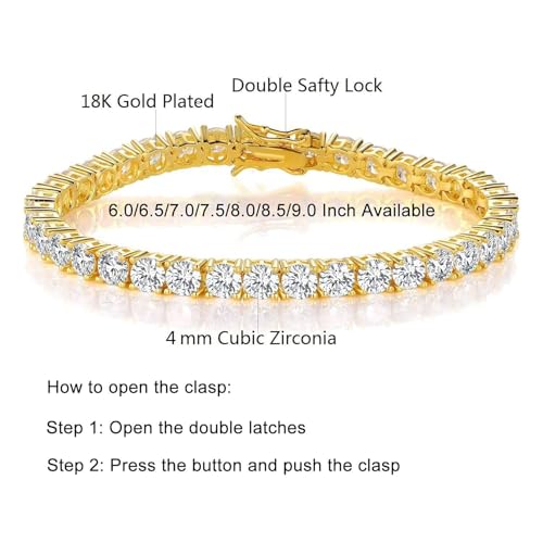 4mm Tennis Bracelets for Women - 4mm Round Cut Cubic Zirconia with 18K White Gold Plated, Classic Diamond Tennis Bracelet for Women/Men,Size 6/6.5/7/7.5/8/8.5/9 inch - size: 6.5 inch