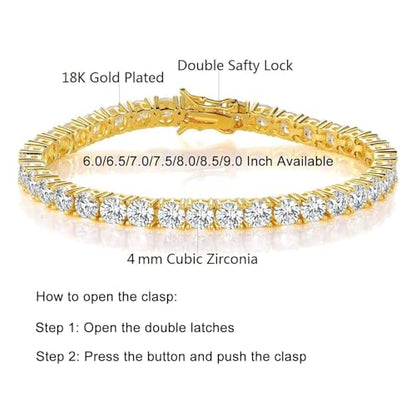 4mm Tennis Bracelets for Women - 4mm Round Cut Cubic Zirconia with 18K White Gold Plated, Classic Diamond Tennis Bracelet for Women/Men,Size 6/6.5/7/7.5/8/8.5/9 inch - size: 6.5 inch