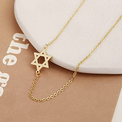 Dainty Moon and Star Pendant Necklace for Women 14K Gold Crescent Moon Long Necklace Delicate Tiny Star Charm Necklace Minimalist Jewelry - style: Sideways David Star-GD