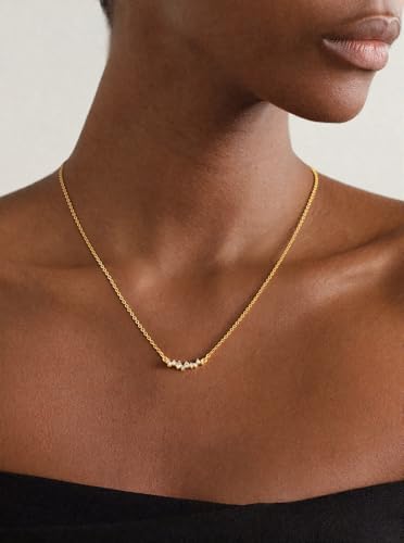 Gold Necklace for Women, Dainty 14K Gold Plated Pendant Necklaces for Women Trendy Simple Choker Chain Cubic Zirconia Circle/Interlocking/Sun/Pearl Necklace Fashion Jewelry Charm Gifts - color: Ten CZ Pendant
