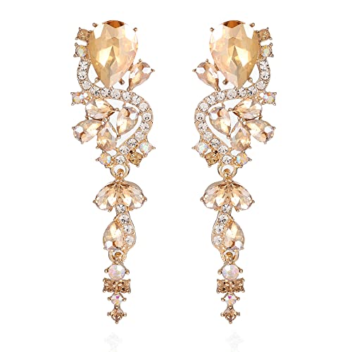 Fashion Rhinestone Statement Drop Dangle Earrings Long Colorful Crystal Bridal Wedding Teardrop Chandelier Earrings for Women Prom Pageant - color: Champagne
