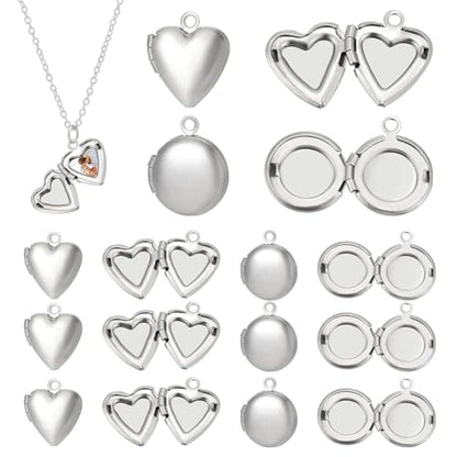 UNICRAFTALE Stainless Steel Memory Locket Pendants Heart Floating Locket Pendants Flat Round Living Memory Pendant Photo Frame Lockets Pendant for DIY Necklaces Jewelry Making - style: Round & Heart