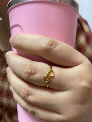 Love Plain Stacking Band Statement Wedding Promise Ring For Women | Stainless Steel, Cute Hollow Heart Design,Waterproof,Tarnish Resistant,Gift For Mother’s Day, Valentine’s Day, Christmas - color: Gold 2 Hearts