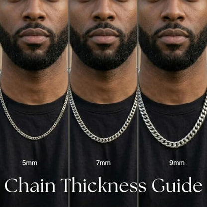 Galis Premium Stainless Steel Mens Cuban Link Chain, Miami Cuban Chain Necklace, 5mm,7mm,9mm Width, Non Tarnish & Durable Jewelry, 18"-22"