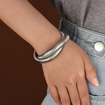 Bling Jewelry Omega Cobra Bangle Stretch Bracelet Rose Gold Silver Tone Stainless Steel - color: Silver Tone