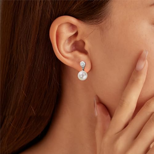 Double Pearl Drop Earrings for Women 925 Sterling Silver | 18k Gold Plated Big Large Pearl Dangle Earrings Pearl Dangling Stud Earring Bridal Wedding Jewelry Birthday Gifts for Mom - color: I-White