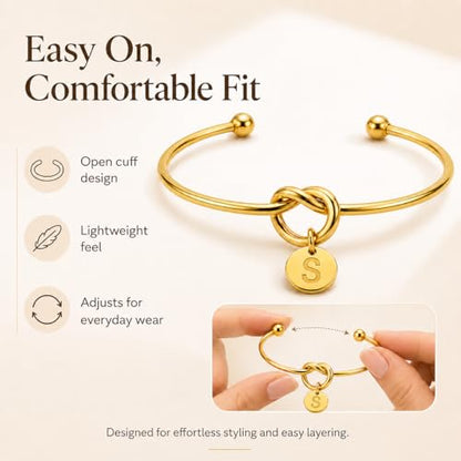 LemonRose Initial Bracelets for Women - Dainty Tie the Knot Letter A-Z 14K Gold Plated for Women Gold Cuff Bracelet for Womens Jewelry Personalized Bridesmaid Proposal Gifts - color: Gold S