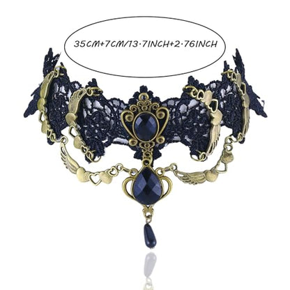 Vampire Choker Necklace for Women Gothic Lace Choker Necklace Y2K Goth Red Black Zirconia Pendant Necklaces Halloween Dark Bridal Vampire Costume Jewelry Accessories - style: Style-D