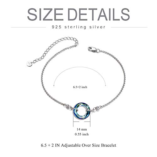 AOBOCO S925 Sterling Silver Crystal Bracelet for Women, Sparkling Circle-round Crystal Bracelet Gifts - color: Blue