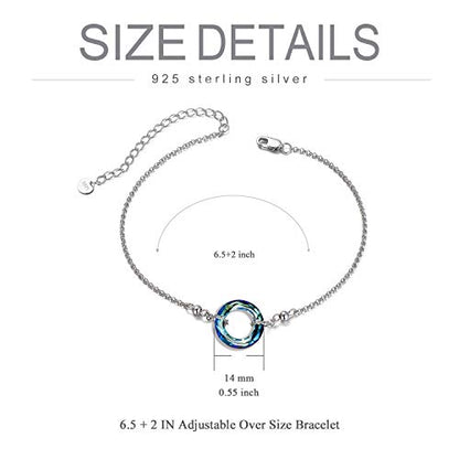 AOBOCO S925 Sterling Silver Crystal Bracelet for Women, Sparkling Circle-round Crystal Bracelet Gifts - color: Blue