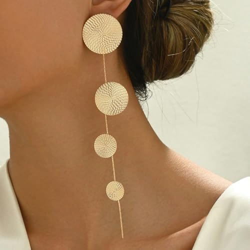Gold Dangle Earrings for Women Long Statement Drop Boho Gold Chandelier Disc Tassel Earrings Dangle for Party Wedding Trendy Jewelry Gifts - color: A1-gold