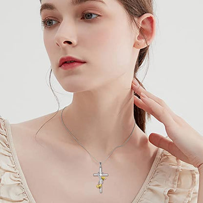 POPLYKE Cross Necklace for Women 925 Sterling Silver Cross Pendant Necklace Animal Jewelry Christmas Gifts for Women Mother Grandma - style: Bee