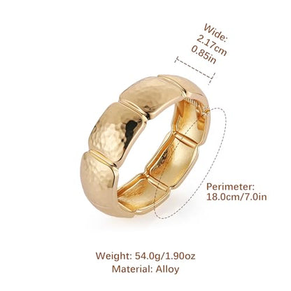 HZMAN Chunky Gold Cuff Bracelets for Women Thick Wide Bangle Bracelet Hammered Open Hinge Wrist Cuff Bracelet Jewelry Gift - color: 13.Small Rectangular Gold
