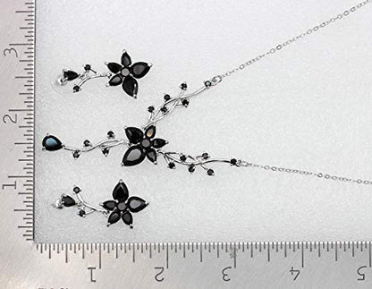 Faship Gorgeous CZ Crystal Floral Necklace Earrings Set - color: Black