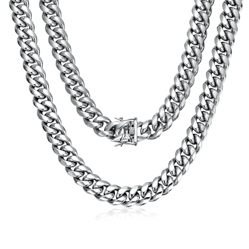ROWIN&CO Miami Cuban Link Chain for Men 15mm Silver Stainless Steel Curb Necklace, Hip Hop Jewelry, Durable & Anti-Tarnish Mens Chain 18" 20" 22" 30" Inch, Pops Gifts For Fathers Boyfriends, Sons - size: 20 inch
