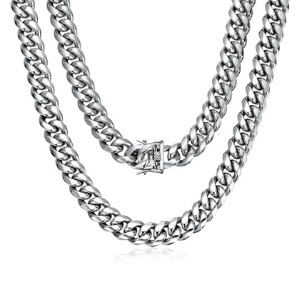 ROWIN&CO Miami Cuban Link Chain for Men 15mm Silver Stainless Steel Curb Necklace, Hip Hop Jewelry, Durable & Anti-Tarnish Mens Chain 18" 20" 22" 30" Inch, Pops Gifts For Fathers Boyfriends, Sons - size: 20 inch