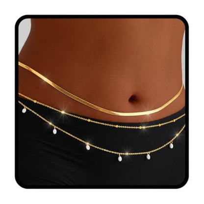 Tgirls Gold Waist Chain for Women Rhinestone Layered Belly Chains Beads Body Chain Heart-Shaped Beach Body Jewelry for Summer - style: 3 Layers