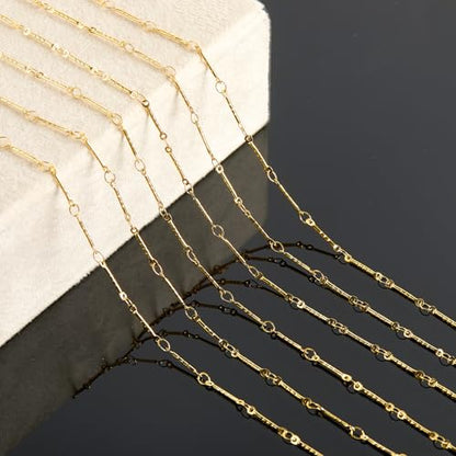 KYUNHOO 5M Gold Plated Jewelry Making Chains Embossed Stick Chain Links | Thin Craft Chains on Spool 304 Stainless Steel Gold Chain for Handcraft DIY - color: Stick Gold