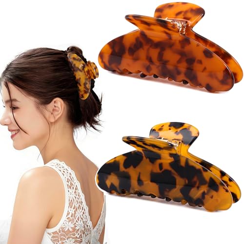 2 Pack Acetate Hair Claw Clips for Women Tortoise Shell 4 Inch Large Claw Hair Clips for Thin to Thick Hair - color: Tortoise+Leopard