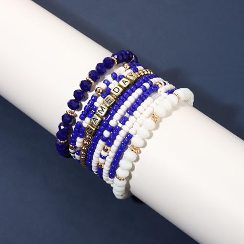 ZOLEAROPY Game Day Bracelets Stack Football Bracelets for Women Men Stackable Game day Bracelet Accessories Football Mom Outfit Jewelry Gifts - color: whit blue