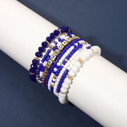 ZOLEAROPY Game Day Bracelets Stack Football Bracelets for Women Men Stackable Game day Bracelet Accessories Football Mom Outfit Jewelry Gifts - color: whit blue