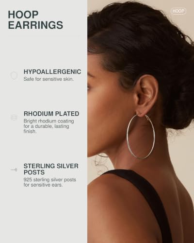 PAVOI Gold Hoop Earrings for Women, 14K Gold Plated Paddle-Back Hoops | Large Hoop Earrings, Lightweight Hoops, Gold Hoops, 925 Sterling Silver Posts - style: 70 Millimeters