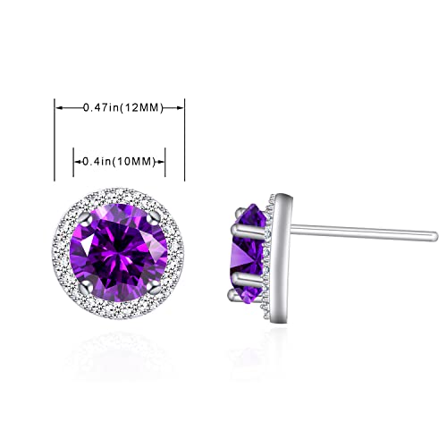 YOQUCOL Bright 8MM,10MM Cubic Zirconia Crystal Stud Earrings Round Pierced Earrings For Women - color: 10MM-Purple
