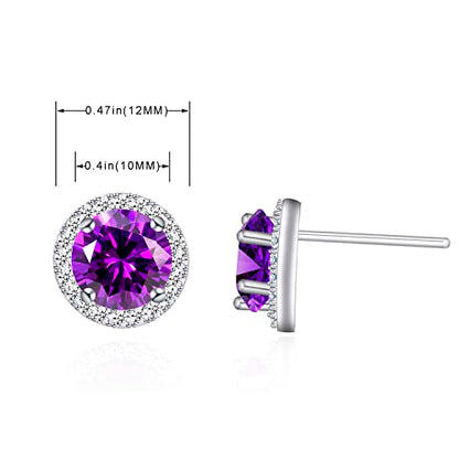 YOQUCOL Bright 8MM,10MM Cubic Zirconia Crystal Stud Earrings Round Pierced Earrings For Women - color: 10MM-Purple