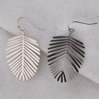 Palm Leaf Earrings for Women - Boho Tropical Dangle Earrings | Plated in Gold Tone or Silver Tone - color: 2" inch - Silver