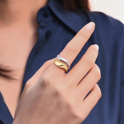 Stacking Rings for Women Gold Plated Wavy Pinky Thumb Ring Stack Size 4-9 - color: Gold3