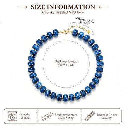 Chunky Colorful Beaded Necklace for Women Boho Summer Statement Resin Choker Necklaces Beach Jewelry Accessories - color: Navy Blue