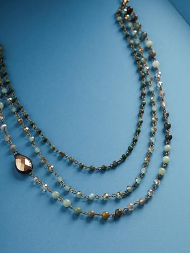 MINACHI Boho Multi Layer Necklace with Green Stone Beads, Handmade Beaded Chain Necklace, Vintage Hippie Jewelry for Women - style: Necklace NECK.005