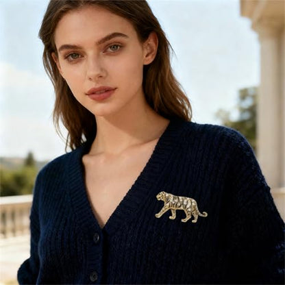 Luxury Crystal Tiger Brooch Pins for Women Men Vintage Gold-Tone Climbing Black Spots Leopard Brooch Fashion Panther Cougar Pin Suit Jackets Coat Animal Jewelry Gift - style: Gold