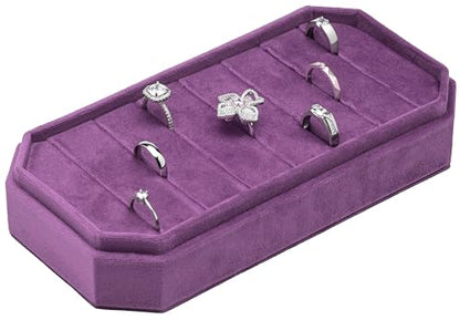 Velvet Ring Organizer Display Tray Jewelry Box Earring Holder Case | for Wedding Birthday Christmas Day (Purple) - color: Purple