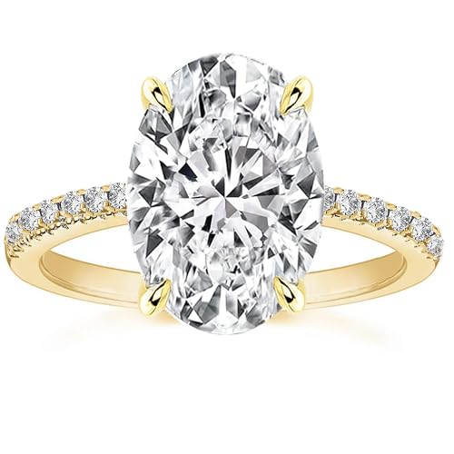 925 Silver Oval Engagement Ring,Travel Promise Ring For Women | Tarnish-Resistant Thick 14K Gold Plating, Premium 5A Cubic Zirconia, Hidden Halo Setting, Elongated Solitaire Design - color: Yellow Gold