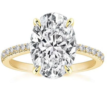 925 Silver Oval Engagement Ring,Travel Promise Ring For Women | Tarnish-Resistant Thick 14K Gold Plating, Premium 5A Cubic Zirconia, Hidden Halo Setting, Elongated Solitaire Design - color: Yellow Gold