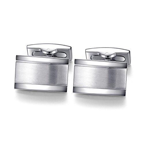 HONEY BEAR Rectangle Cufflinks for Men Wedding Business | Classic, Tarnish-Resistant, Steel-Plated Copper Base, Gift Box, for Groomsmen, Father, Husband, Anniversary, Formal Events - color: Silver