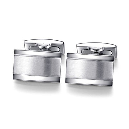 HONEY BEAR Rectangle Cufflinks for Men Wedding Business | Classic, Tarnish-Resistant, Steel-Plated Copper Base, Gift Box, for Groomsmen, Father, Husband, Anniversary, Formal Events - color: Silver