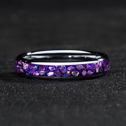 4mm 6mm 8mm Tungsten Rings With Various Inlay Materials Couples Matching Engagement Wedding Promise Matching Ring Set for Women Men - color: Silve Amethyst 4mm