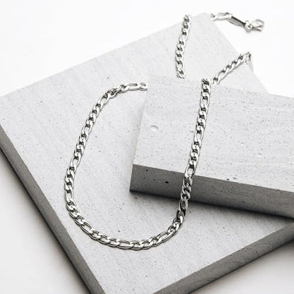 EVE'S ADDICTION Men's 6mm Stainless Steel Figaro Chain - Men's Necklaces - Birthday Gift for Him - Gift for Boyfriend - Gifts for Him