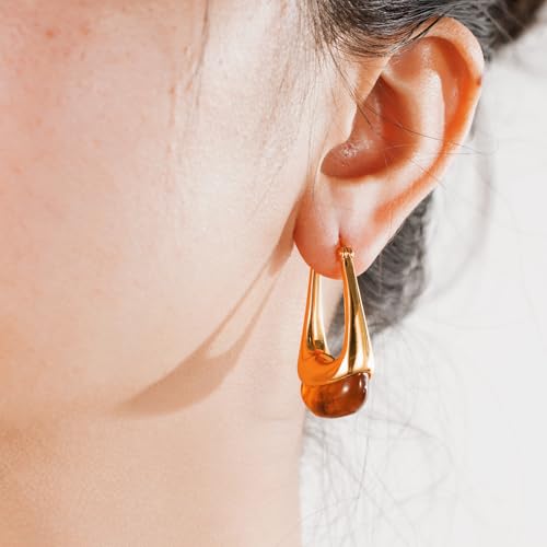 Acrylic Gold Hoop Earrings Chunky Statement Dangle Drop Huggie Earring Colorful Resin Jewelry for Women - color: Amber
