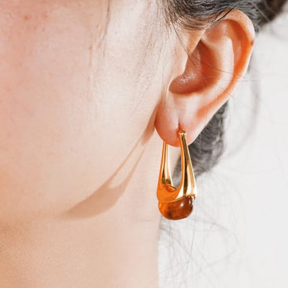 Acrylic Gold Hoop Earrings Chunky Statement Dangle Drop Huggie Earring Colorful Resin Jewelry for Women - color: Amber